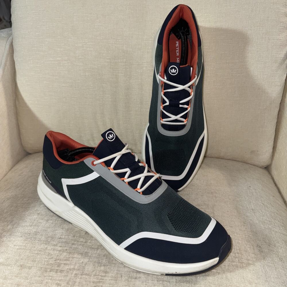 Peter Millar Navy, Dark Green & White Slip-On Athletic Sneakers